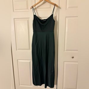 Cali Satin Cowl Neck MIDI Slip Dress Dark Emerald